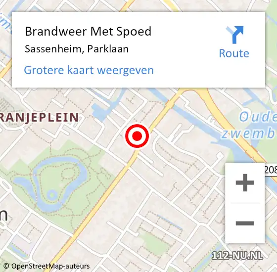 Locatie op kaart van de 112 melding: Brandweer Met Spoed Naar Sassenheim, Parklaan op 8 november 2023 12:42