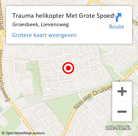 Locatie op kaart van de 112 melding: Trauma helikopter Met Grote Spoed Naar Groesbeek, Lievensweg op 8 november 2023 12:48