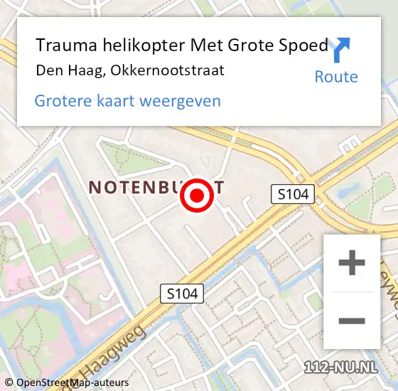 Locatie op kaart van de 112 melding: Trauma helikopter Met Grote Spoed Naar Den Haag, Okkernootstraat op 8 november 2023 12:50