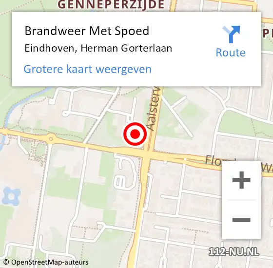 Locatie op kaart van de 112 melding: Brandweer Met Spoed Naar Eindhoven, Herman Gorterlaan op 8 november 2023 13:13