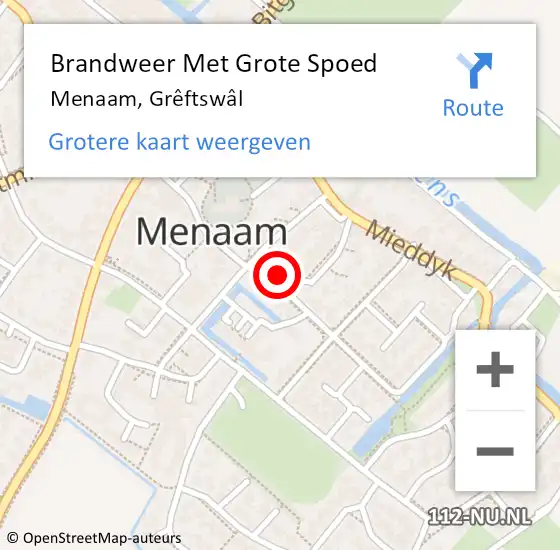 Locatie op kaart van de 112 melding: Brandweer Met Grote Spoed Naar Menaam, Grêftswâl op 8 november 2023 13:44