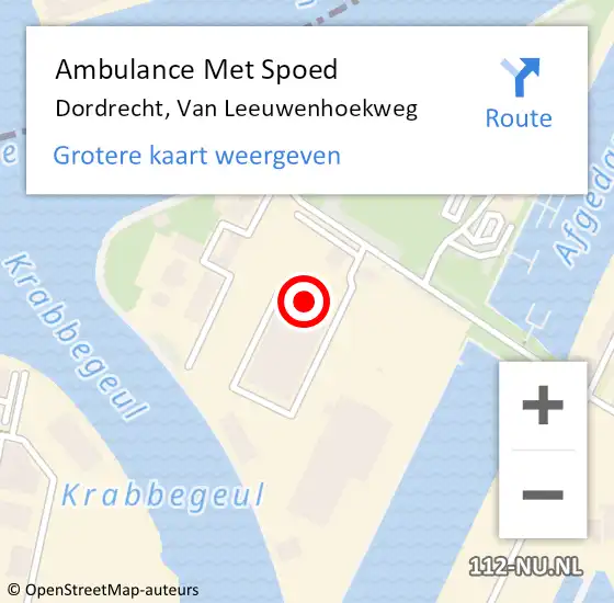 Locatie op kaart van de 112 melding: Ambulance Met Spoed Naar Dordrecht, Van Leeuwenhoekweg op 8 november 2023 13:51
