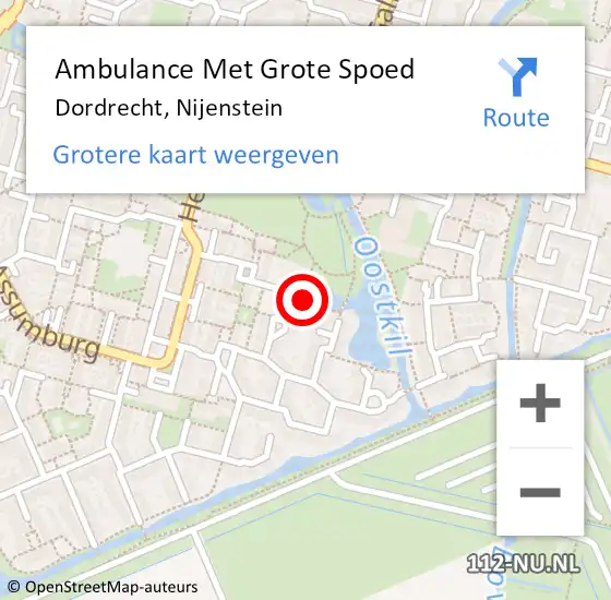 Locatie op kaart van de 112 melding: Ambulance Met Grote Spoed Naar Dordrecht, Nijenstein op 8 november 2023 13:56