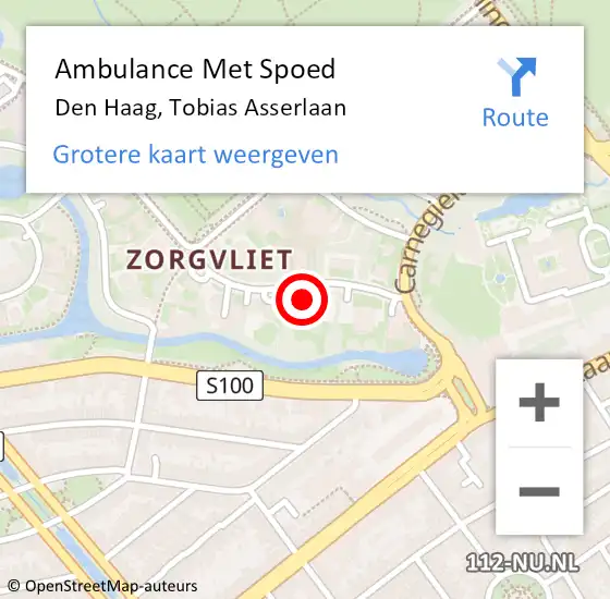 Locatie op kaart van de 112 melding: Ambulance Met Spoed Naar Den Haag, Tobias Asserlaan op 8 november 2023 13:56