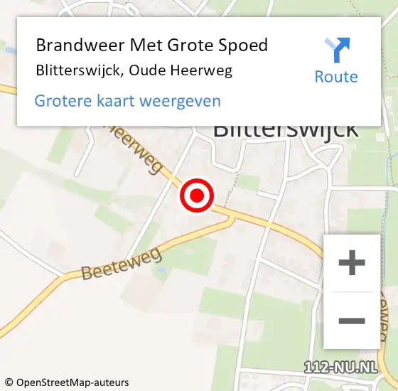 Locatie op kaart van de 112 melding: Brandweer Met Grote Spoed Naar Blitterswijck, Oude Heerweg op 8 november 2023 14:00