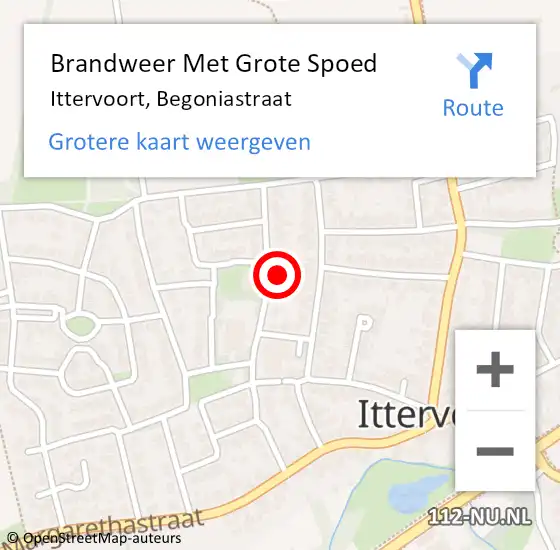 Locatie op kaart van de 112 melding: Brandweer Met Grote Spoed Naar Ittervoort, Begoniastraat op 8 november 2023 14:05