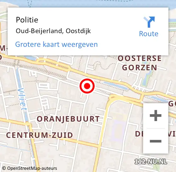 Locatie op kaart van de 112 melding: Politie Oud-Beijerland, Oostdijk op 8 november 2023 14:28