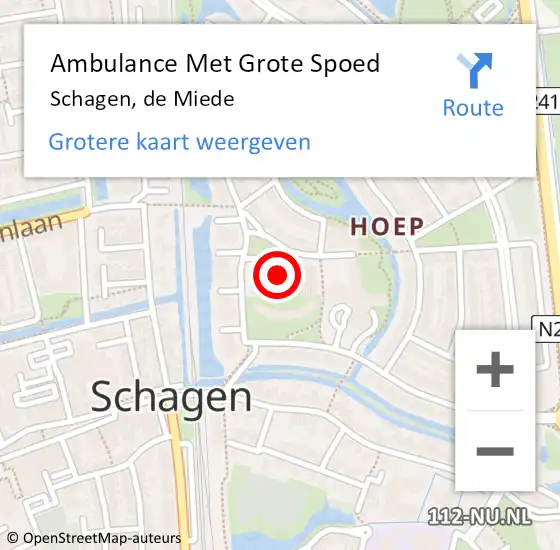 Locatie op kaart van de 112 melding: Ambulance Met Grote Spoed Naar Schagen, de Miede op 8 november 2023 14:51