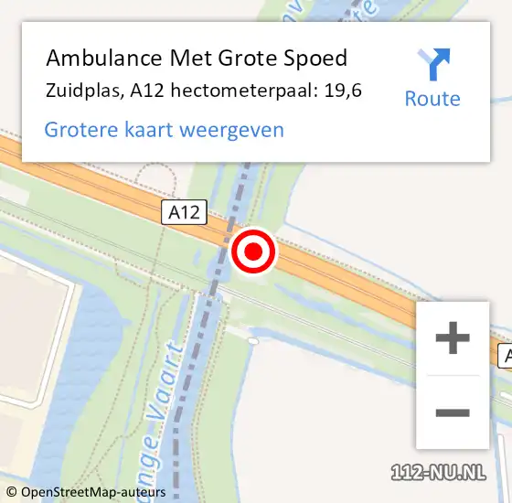 Locatie op kaart van de 112 melding: Ambulance Met Grote Spoed Naar Zuidplas, A12 hectometerpaal: 19,6 op 8 november 2023 14:52