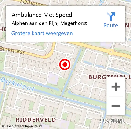 Locatie op kaart van de 112 melding: Ambulance Met Spoed Naar Alphen aan den Rijn, Magerhorst op 8 november 2023 14:57