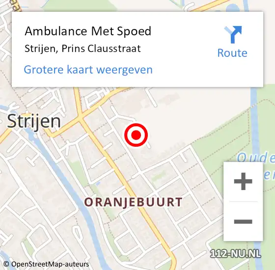 Locatie op kaart van de 112 melding: Ambulance Met Spoed Naar Strijen, Prins Clausstraat op 8 november 2023 15:00