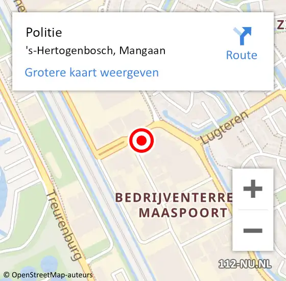 Locatie op kaart van de 112 melding: Politie 's-Hertogenbosch, Mangaan op 8 november 2023 15:08