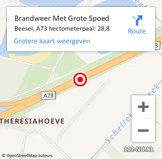 Locatie op kaart van de 112 melding: Brandweer Met Grote Spoed Naar Beesel, A73 hectometerpaal: 28,8 op 8 november 2023 15:31