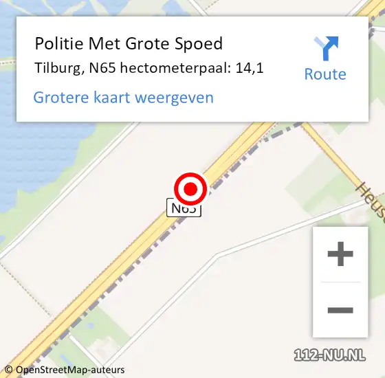 Locatie op kaart van de 112 melding: Politie Met Grote Spoed Naar Tilburg, N65 hectometerpaal: 14,1 op 8 november 2023 15:31