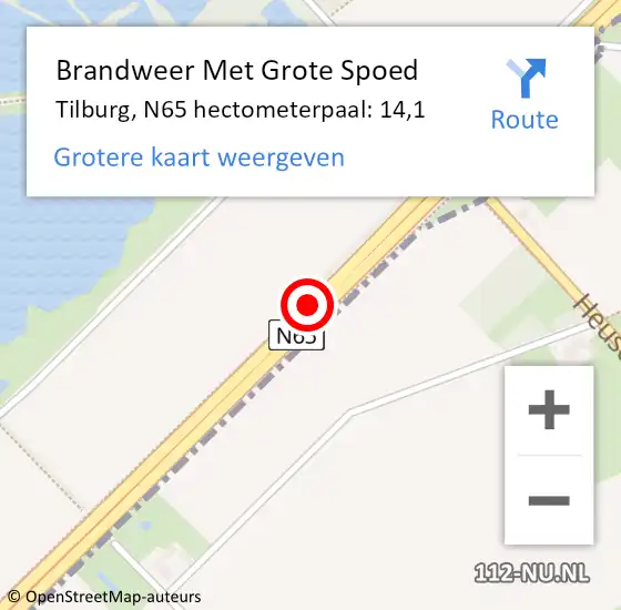 Locatie op kaart van de 112 melding: Brandweer Met Grote Spoed Naar Tilburg, N65 hectometerpaal: 14,1 op 8 november 2023 15:32