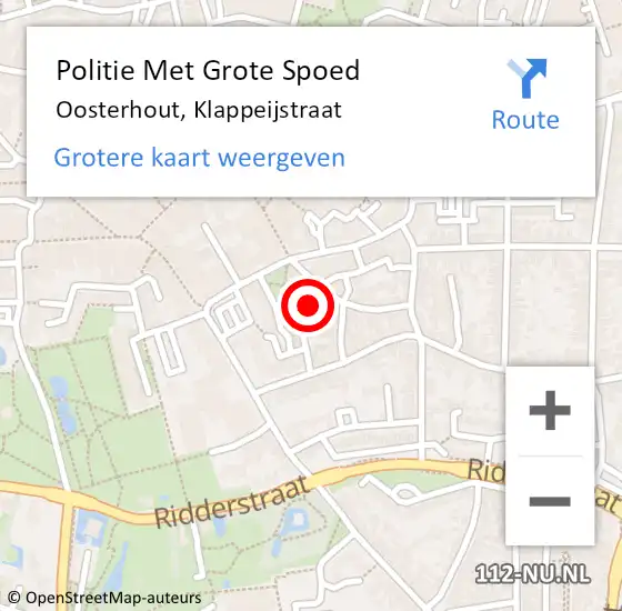 Locatie op kaart van de 112 melding: Politie Met Grote Spoed Naar Oosterhout, Klappeijstraat op 8 november 2023 15:45