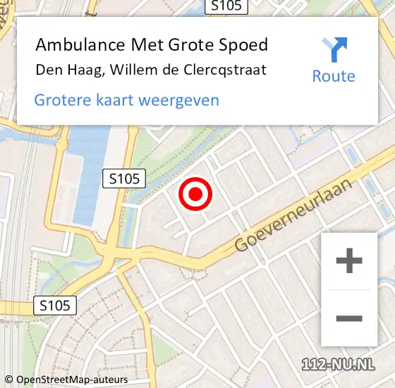 Locatie op kaart van de 112 melding: Ambulance Met Grote Spoed Naar Den Haag, Willem de Clercqstraat op 8 november 2023 16:04