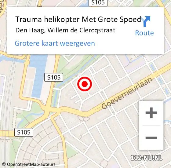 Locatie op kaart van de 112 melding: Trauma helikopter Met Grote Spoed Naar Den Haag, Willem de Clercqstraat op 8 november 2023 16:06