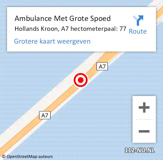 Locatie op kaart van de 112 melding: Ambulance Met Grote Spoed Naar Hollands Kroon, A7 hectometerpaal: 77 op 8 november 2023 16:13