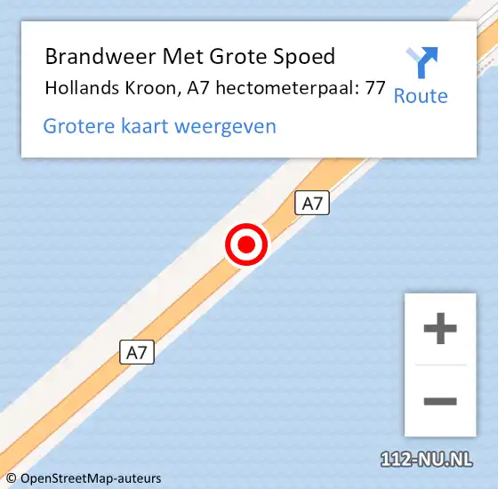 Locatie op kaart van de 112 melding: Brandweer Met Grote Spoed Naar Hollands Kroon, A7 hectometerpaal: 77 op 8 november 2023 16:18
