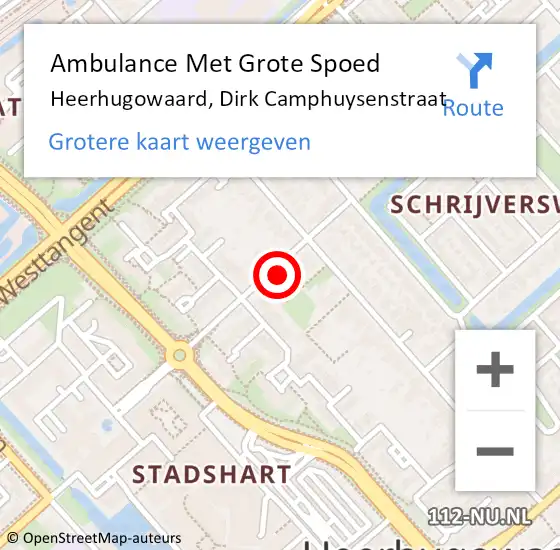 Locatie op kaart van de 112 melding: Ambulance Met Grote Spoed Naar Heerhugowaard, Dirk Camphuysenstraat op 8 november 2023 16:31