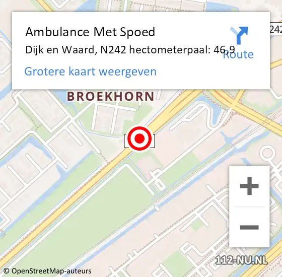 Locatie op kaart van de 112 melding: Ambulance Met Spoed Naar Dijk en Waard, N242 hectometerpaal: 46,9 op 8 november 2023 16:47