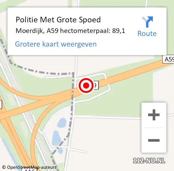 Locatie op kaart van de 112 melding: Politie Met Grote Spoed Naar Moerdijk, A59 hectometerpaal: 89,1 op 8 november 2023 17:08