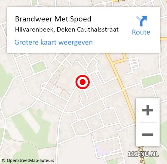 Locatie op kaart van de 112 melding: Brandweer Met Spoed Naar Hilvarenbeek, Deken Cauthalsstraat op 8 november 2023 17:15