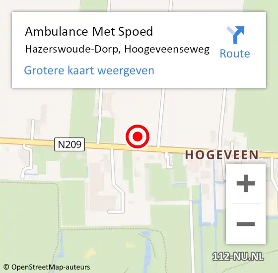Locatie op kaart van de 112 melding: Ambulance Met Spoed Naar Hazerswoude-Dorp, Hoogeveenseweg op 8 november 2023 17:19