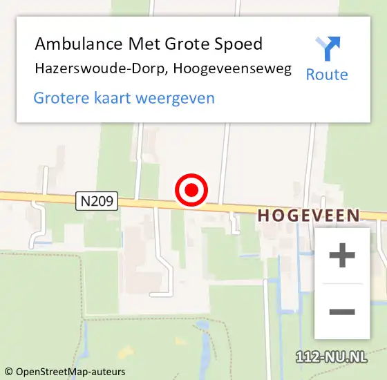 Locatie op kaart van de 112 melding: Ambulance Met Grote Spoed Naar Hazerswoude-Dorp, Hoogeveenseweg op 8 november 2023 17:40