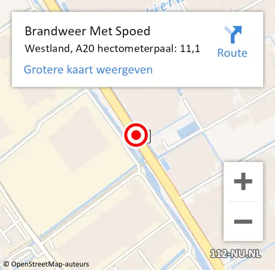 Locatie op kaart van de 112 melding: Brandweer Met Spoed Naar Westland, A20 hectometerpaal: 11,1 op 8 november 2023 17:54