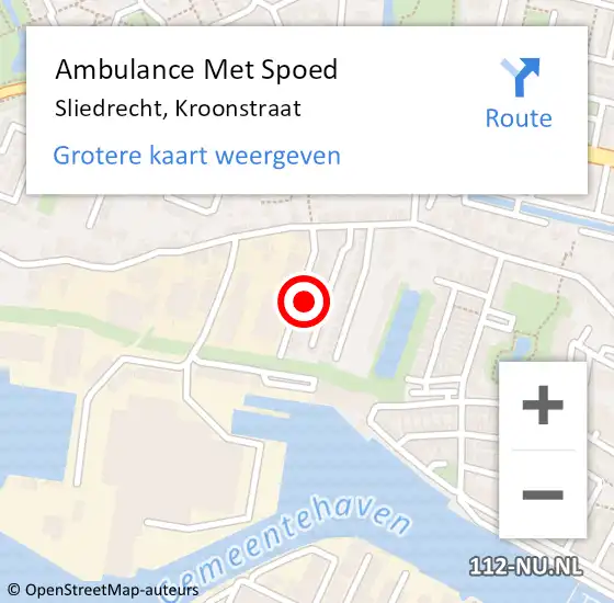 Locatie op kaart van de 112 melding: Ambulance Met Spoed Naar Sliedrecht, Kroonstraat op 8 november 2023 17:58