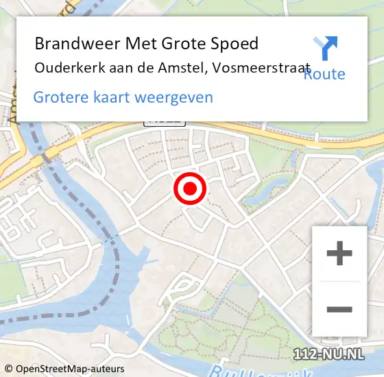 Locatie op kaart van de 112 melding: Brandweer Met Grote Spoed Naar Ouderkerk aan de Amstel, Vosmeerstraat op 8 november 2023 18:10
