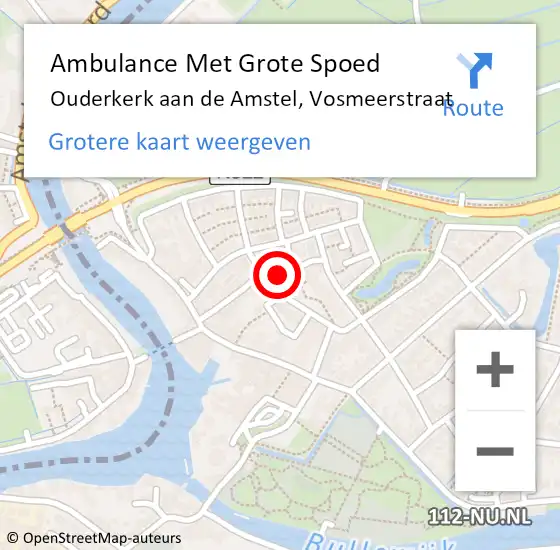 Locatie op kaart van de 112 melding: Ambulance Met Grote Spoed Naar Ouderkerk aan de Amstel, Vosmeerstraat op 8 november 2023 18:10