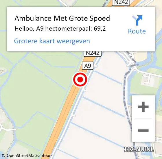 Locatie op kaart van de 112 melding: Ambulance Met Grote Spoed Naar Heiloo, A9 hectometerpaal: 69,2 op 8 november 2023 18:20