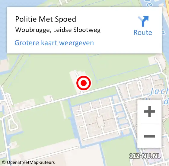 Locatie op kaart van de 112 melding: Politie Met Spoed Naar Woubrugge, Leidse Slootweg op 8 november 2023 18:21