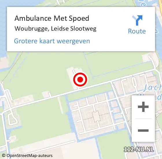 Locatie op kaart van de 112 melding: Ambulance Met Spoed Naar Woubrugge, Leidse Slootweg op 8 november 2023 18:22