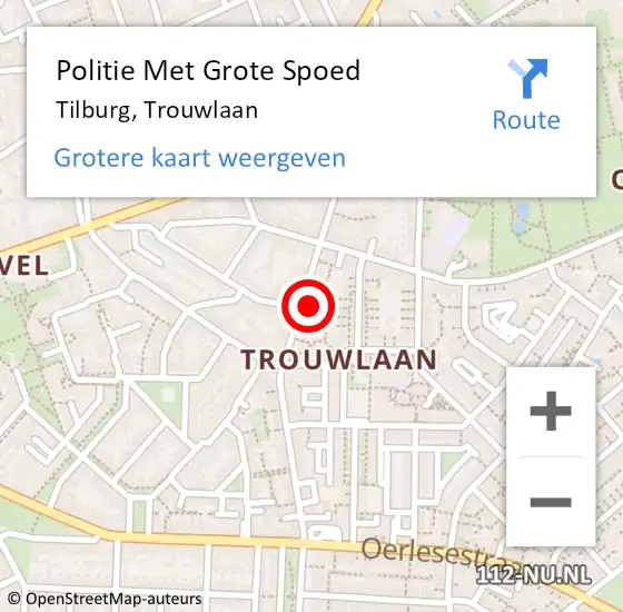Locatie op kaart van de 112 melding: Politie Met Grote Spoed Naar Tilburg, Trouwlaan op 8 november 2023 18:55