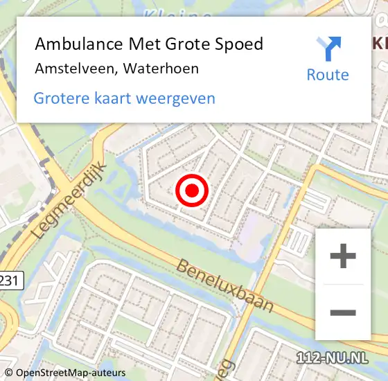 Locatie op kaart van de 112 melding: Ambulance Met Grote Spoed Naar Amstelveen, Waterhoen op 8 november 2023 19:00