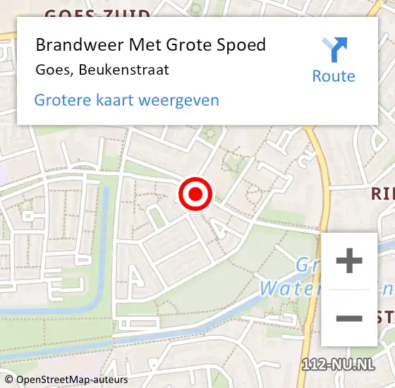 Locatie op kaart van de 112 melding: Brandweer Met Grote Spoed Naar Goes, Beukenstraat op 14 september 2014 16:42