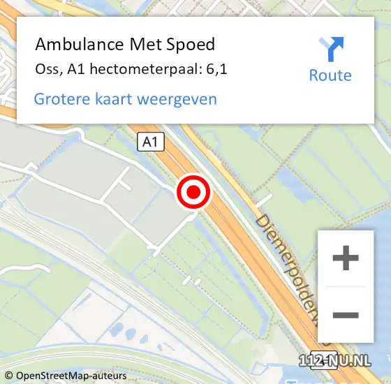 Locatie op kaart van de 112 melding: Ambulance Met Spoed Naar Oss, A1 hectometerpaal: 6,1 op 8 november 2023 19:27