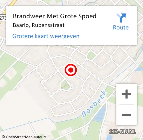 Locatie op kaart van de 112 melding: Brandweer Met Grote Spoed Naar Baarlo, Rubensstraat op 8 november 2023 19:37