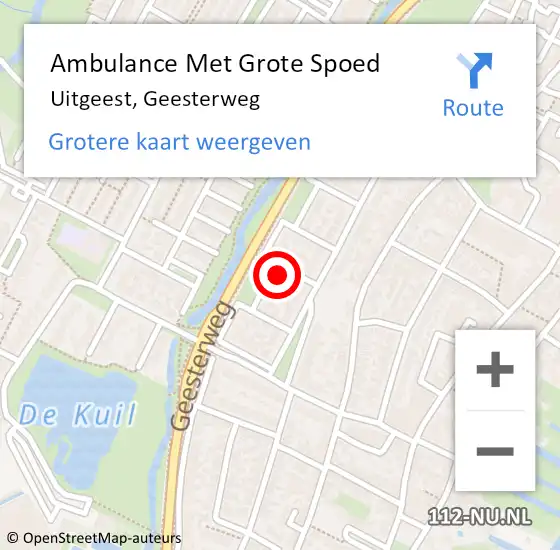 Locatie op kaart van de 112 melding: Ambulance Met Grote Spoed Naar Uitgeest, Geesterweg op 8 november 2023 19:53