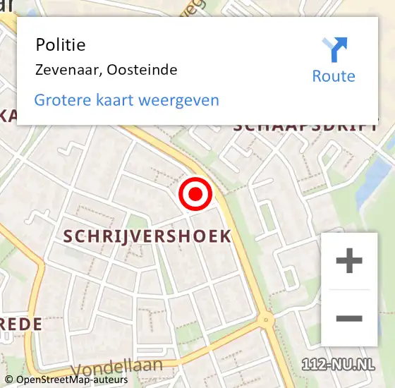 Locatie op kaart van de 112 melding: Politie Zevenaar, Oosteinde op 8 november 2023 20:14