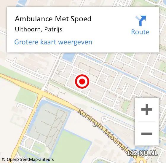 Locatie op kaart van de 112 melding: Ambulance Met Spoed Naar Uithoorn, Patrijs op 8 november 2023 20:18