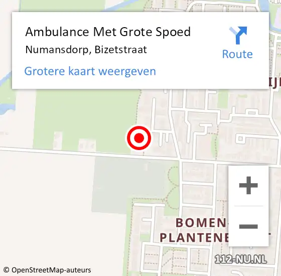 Locatie op kaart van de 112 melding: Ambulance Met Grote Spoed Naar Numansdorp, Bizetstraat op 8 november 2023 20:22