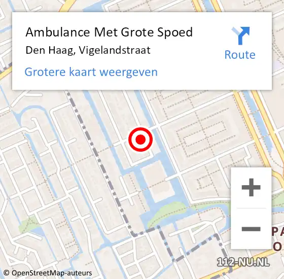 Locatie op kaart van de 112 melding: Ambulance Met Grote Spoed Naar Den Haag, Vigelandstraat op 8 november 2023 20:25