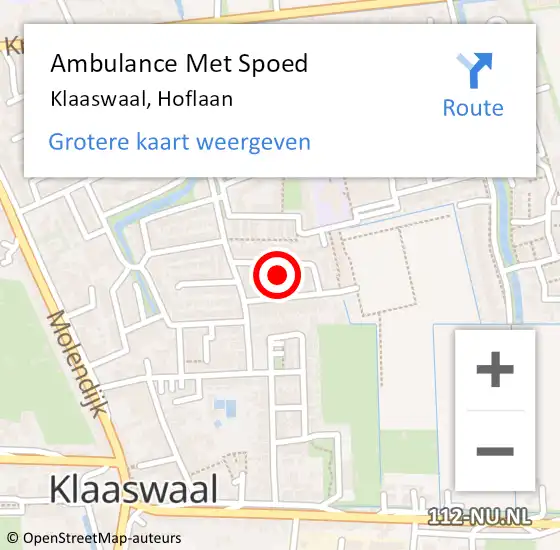 Locatie op kaart van de 112 melding: Ambulance Met Spoed Naar Klaaswaal, Hoflaan op 8 november 2023 20:55