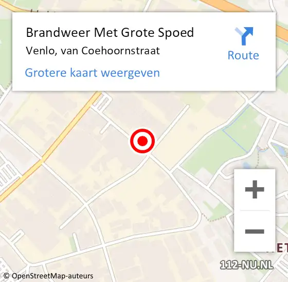 Locatie op kaart van de 112 melding: Brandweer Met Grote Spoed Naar Venlo, van Coehoornstraat op 8 november 2023 21:10