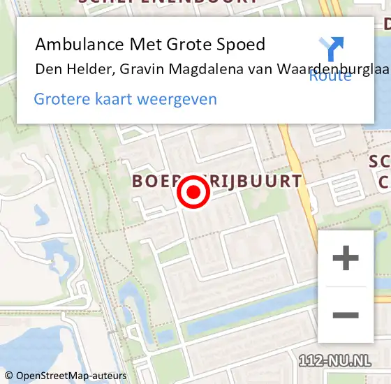 Locatie op kaart van de 112 melding: Ambulance Met Grote Spoed Naar Den Helder, Gravin Magdalena van Waardenburglaan op 8 november 2023 21:50